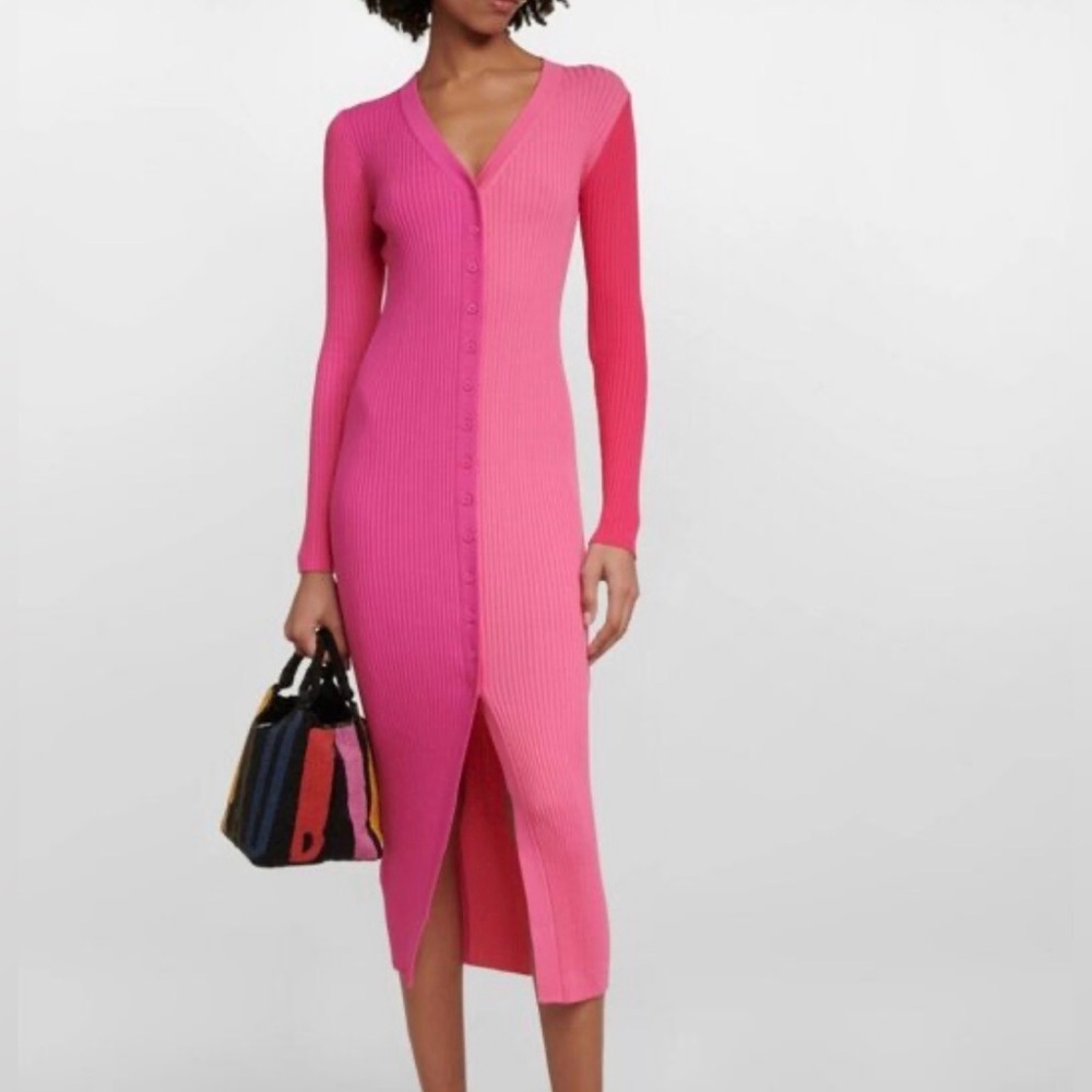 BNWT STAUD Shoko colorblock ribbed knit midi sweater dress in SZ.M